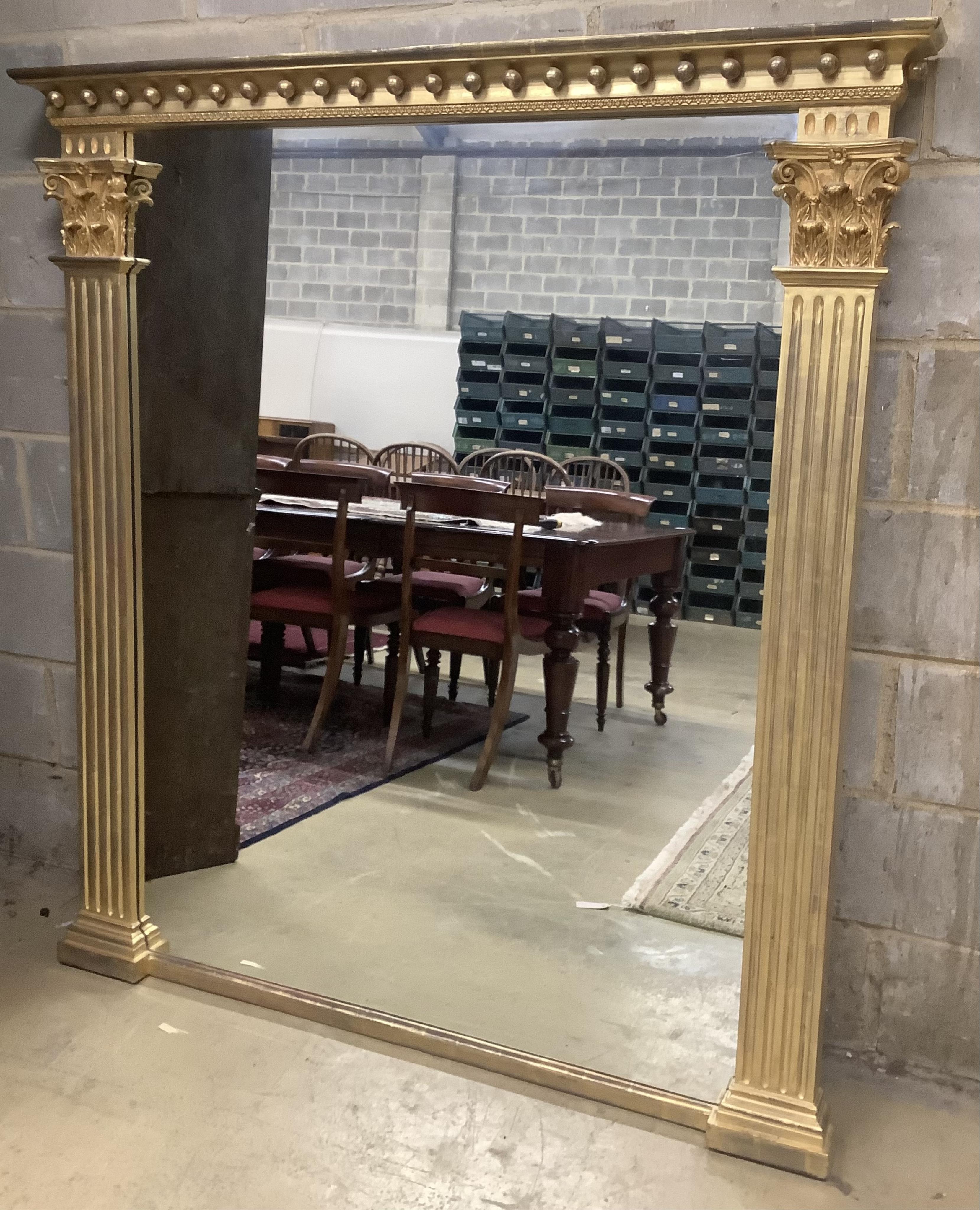 A Regency style giltwood and composition overmantel mirror, width 141cm, height 154cm. Condition - good